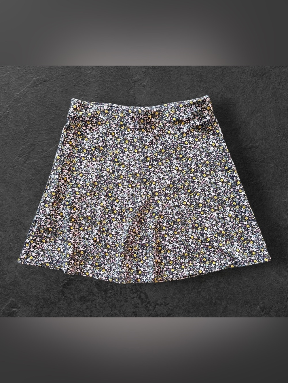 LOFT Womens XS Floral Flare Skirt Black Pink Yellow Pull On Stretch Mini